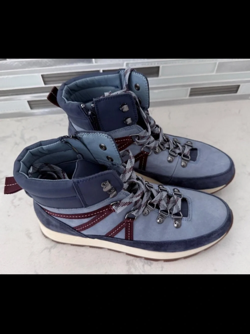 Alex Marie Two-Tone Leather Hiker Ankle Boot 8M | Blue/Navy/Maroon | Never Worn